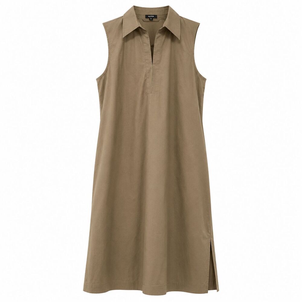Jacob Womens Olive Brown Sheath Dress 13/14 Sleeveless Collared V Neck Midi Work